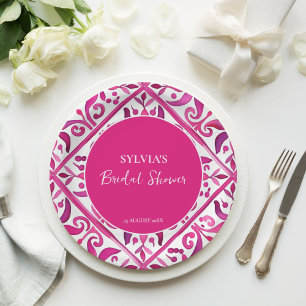 Bold pink Spanish talavera Mexican bridal shower Paper Plate