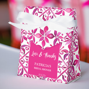 Bold pink Spanish talavera tiles bridal shower  Favour Box