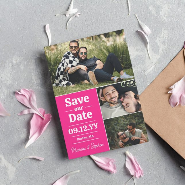 Bold Pink Typography Photo Collage Save The Date (Creator Uploaded)