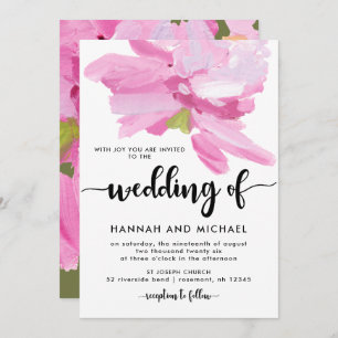 Bold Pink Watercolor Floral Wedding Invitation