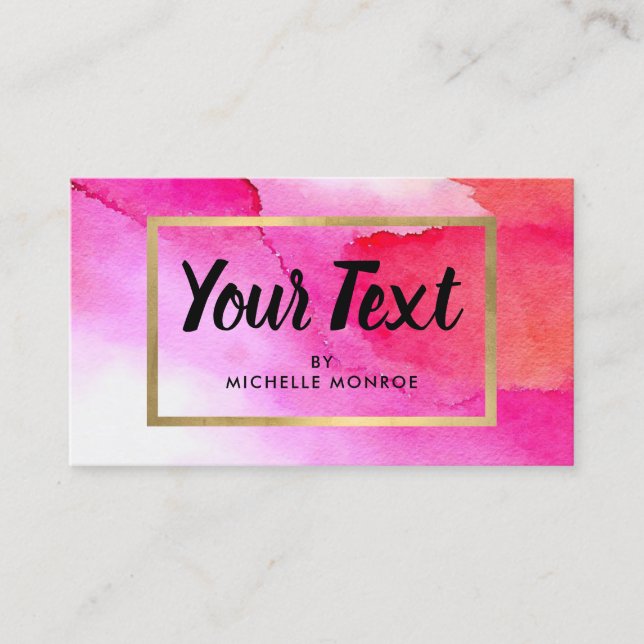 Bold Pink Watercolors Beauty, Makeup Artist Business Card (Front)