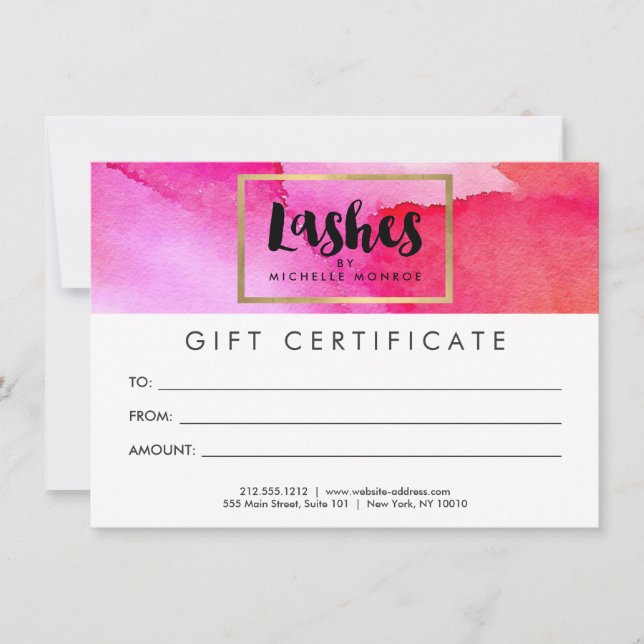 Bold Pink Watercolors Lash Extensions Gift Card (Front)