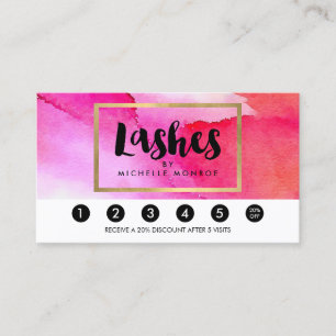 Bold Pink Watercolors Lash Extensions Loyalty Card