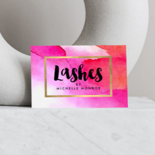 Bold Pink Watercolors Lash Extensions Salon Business Card