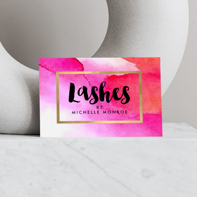 Bold Pink Watercolors Lash Extensions Salon Business Card (Creator Uploaded)