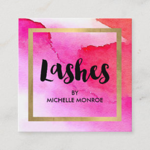 Bold Pink Watercolors Lash Extensions Square Business Card