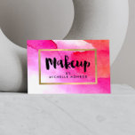 Bold Pink Watercolors Makeup Artist Business Card<br><div class="desc">This elegant designer card template features a hand painted brush text for "Makeup" followed by your name or business name on a wash of bright pink watercolors for a beautiful brand identity on this business card for makeup artists. The faux metallic gold foil border adds a bit of glam to...</div>