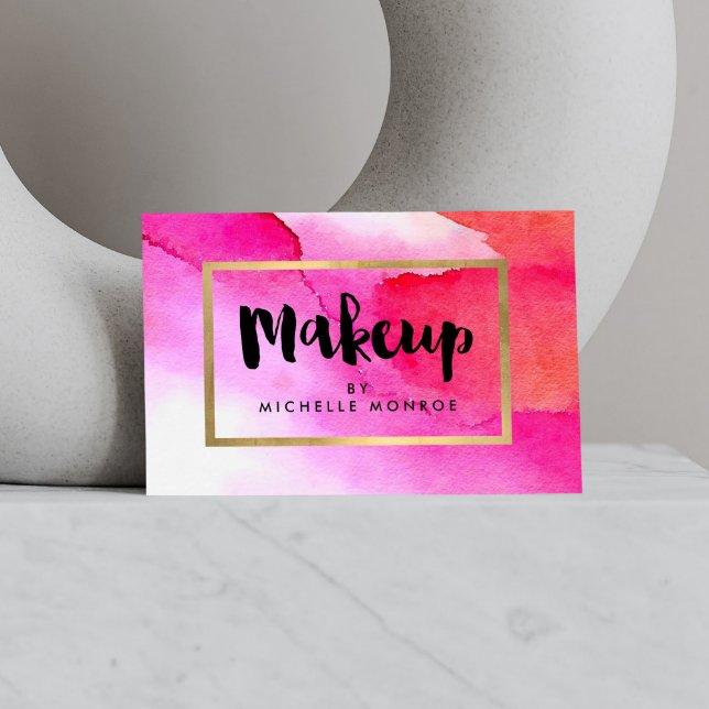 Bold Pink Watercolors Makeup Artist Business Card (Creator Uploaded)