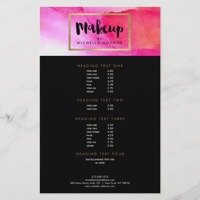 Bold Pink Watercolors Makeup Artist Flyer (Front)