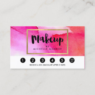 Bold Pink Watercolors Makeup Artist Loyalty Card