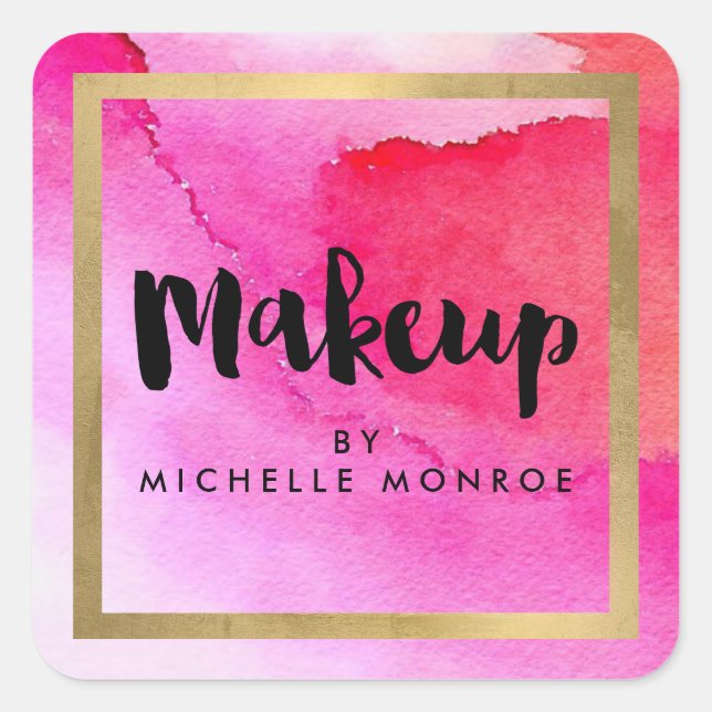 Bold Pink Watercolors Makeup Artist Square Sticker (Front)