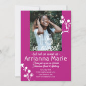 Bold Pink, White Flowers Sweet 16 Birthday Invitation (Front)