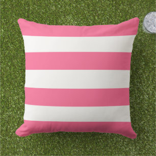 Bold Pink White Wide Horizontal Stripe Cushion