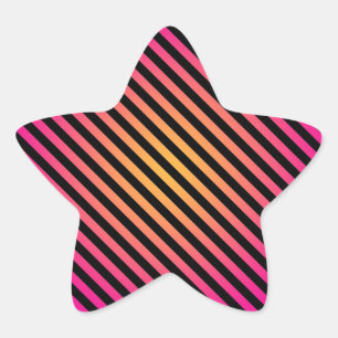 Bold Pink Yellow Black Diagonal Stripes Star Sticker