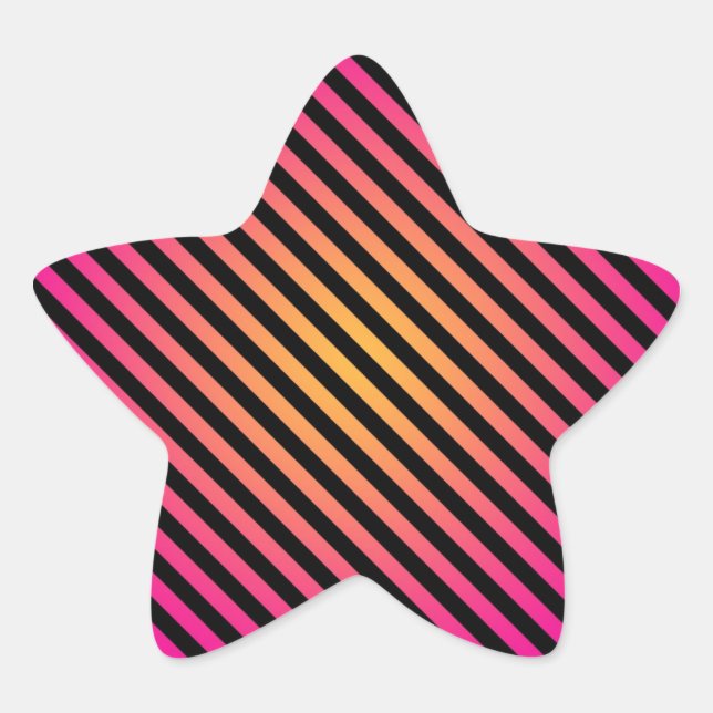Bold Pink Yellow Black Diagonal Stripes Star Sticker (Front)