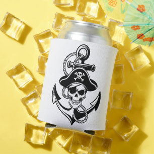 Bold Pirate Skull and Anchor – Nautical Design Can Cooler