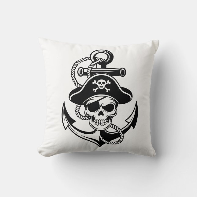 Bold Pirate Skull and Anchor – Nautical Design Cushion (Front)