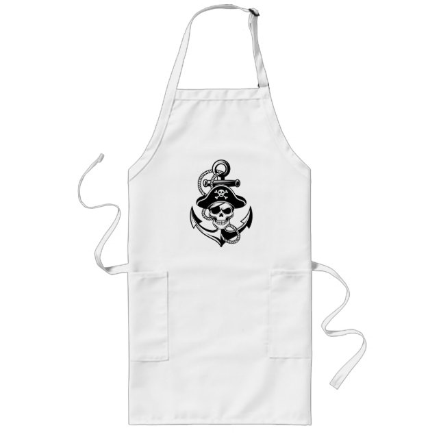 Bold Pirate Skull and Anchor – Nautical Design Long Apron (Front)