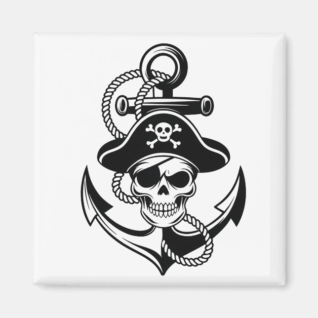 Bold Pirate Skull and Anchor – Nautical Design Magnet (Front)