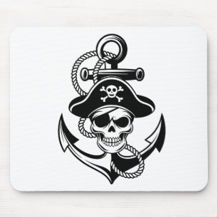 Bold Pirate Skull and Anchor – Nautical Design Mouse Pad