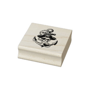 Bold Pirate Skull and Anchor – Nautical Design Rubber Stamp