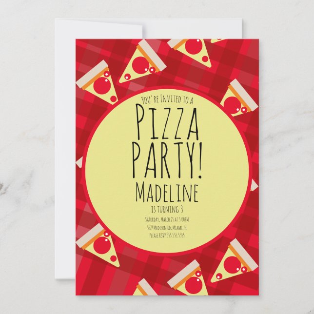 Bold Pizza Birthday Party Restaurant Invitation (Front)