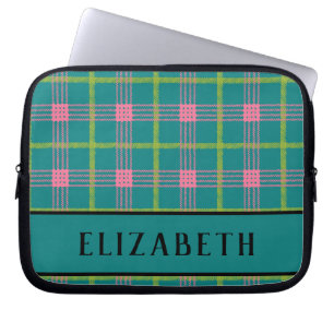 Bold Plaid Name Laptop Sleeve