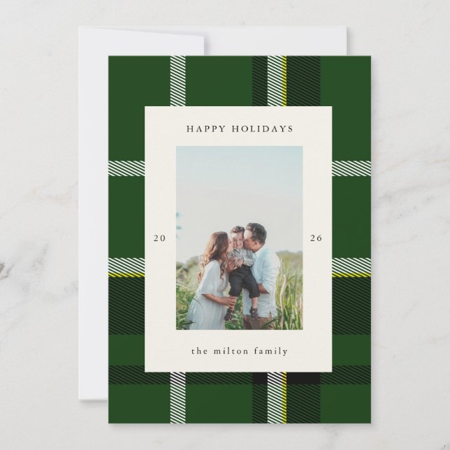 Bold Plaid Preppy Photo Holiday Card (Front)