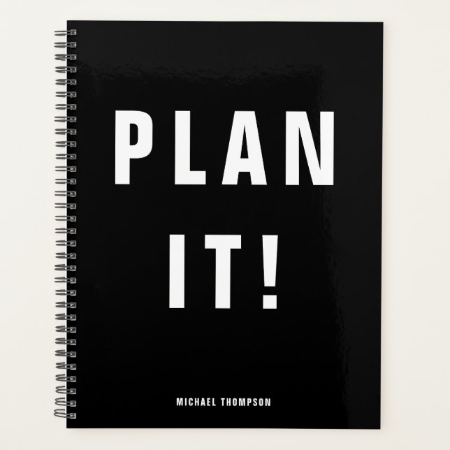 Bold Plan It! Black Monochrome Minimalist  Planner (Front)