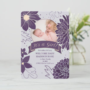 Bold Plum Botanical It's a Girl Birth Announcement