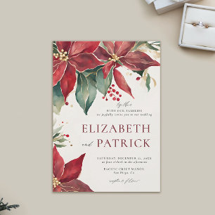 Bold Poinsettia Elegant Christmas Winter Wedding Invitation