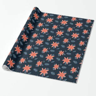 Bold poinsettia flower on navy background holiday wrapping paper