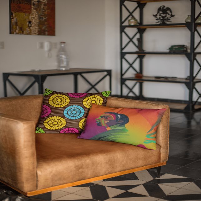 Bold Pop Art | African American Man With Locs Lumbar Cushion (Creator Uploaded)