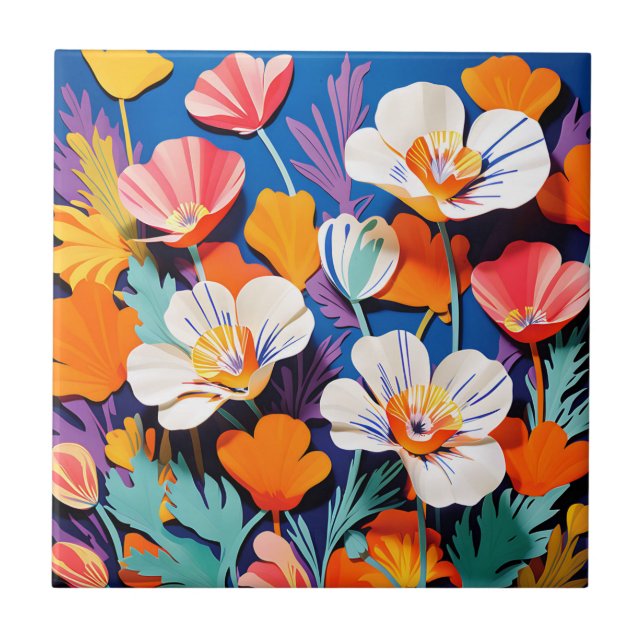 Bold Pop Art California Poppies Tile (Front)