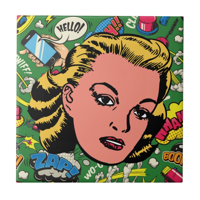 Bold Pop Art Charm – Retro Blonde Woman Tile (Front)