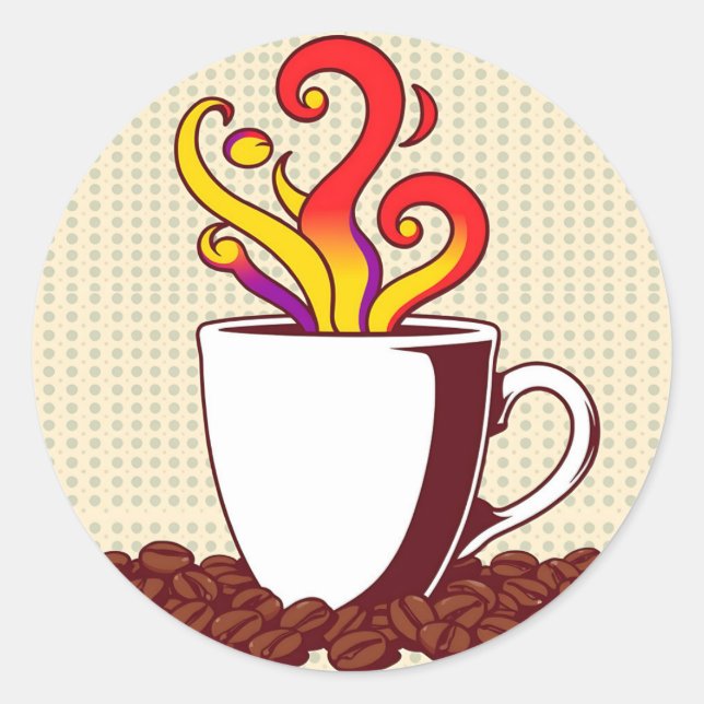 Bold Pop Art Coffee Cup Retro Classic Round Sticker (Front)
