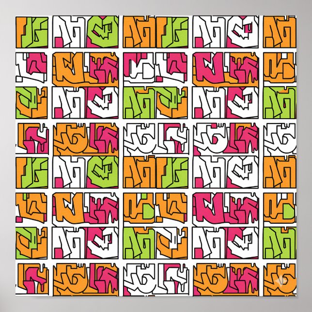 Bold Pop Art Graffiti Seamless Fabric and Paper Poster (Front)
