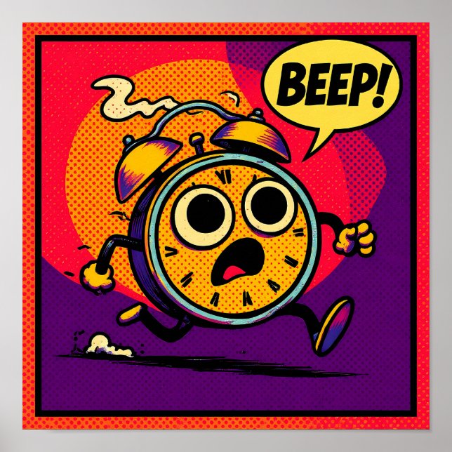 Bold Pop Art Graphic: Ablaze Clock with BEEP! Poster (Front)