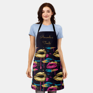 Bold Pop Art Lips Pattern with Vibrant Drips Apron