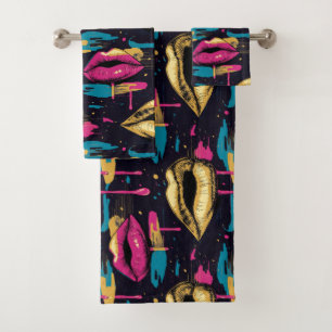 Bold Pop Art Lips Pattern with Vibrant Drips Bath Towel Set