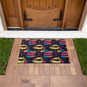 Bold Pop Art Lips Pattern with Vibrant Drips Doormat