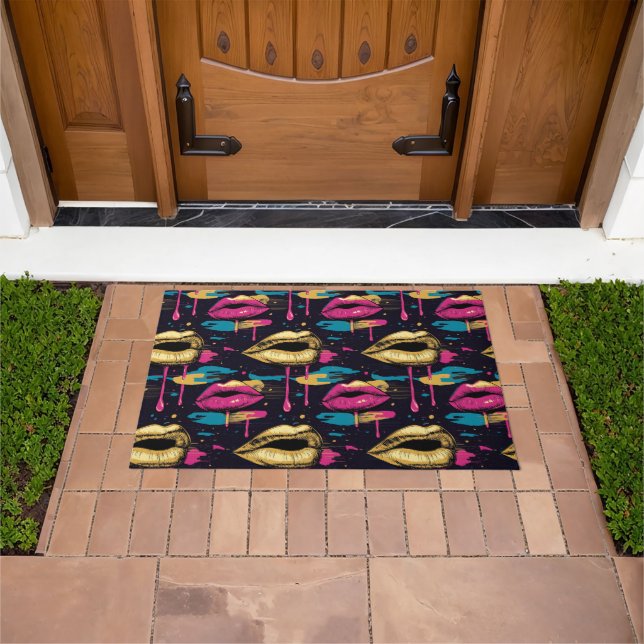 Bold Pop Art Lips Pattern with Vibrant Drips  Doormat (Outdoor)