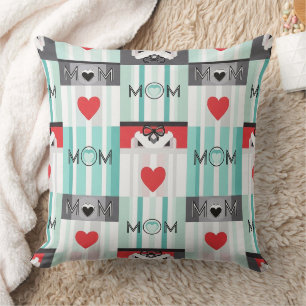 Bold Pop Art Mum with Retro Hearts & Stripes Cushion