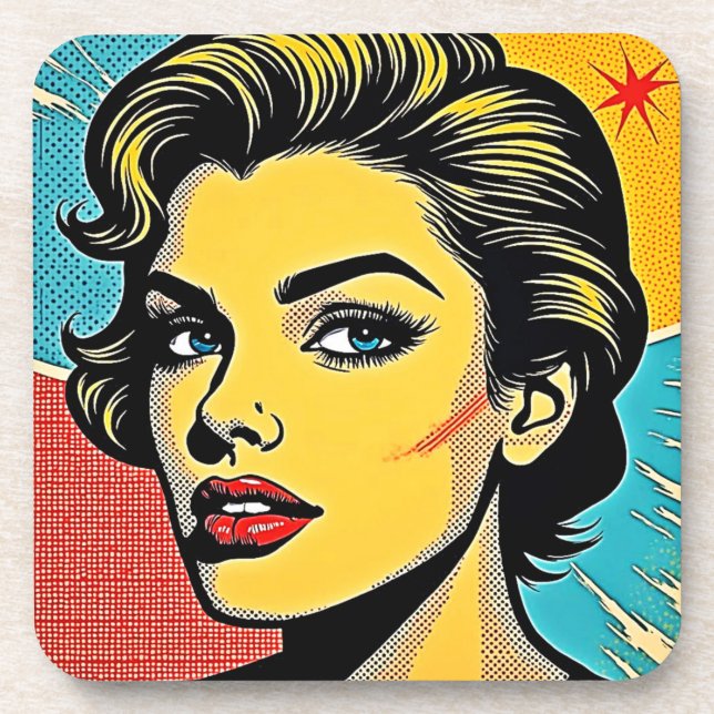 Bold Pop Art Woman Defined Coaster (Front)