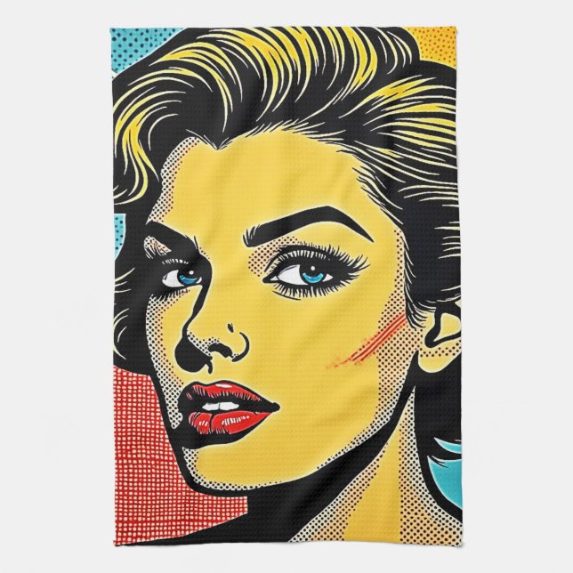 Bold Pop Art Woman Defined Tea Towel (Vertical)
