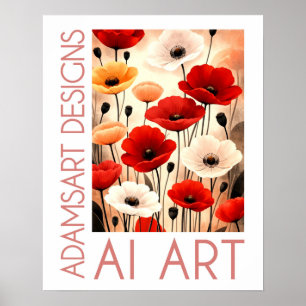 Bold Poppy Bouquet – Red, White & Orange Floral Poster