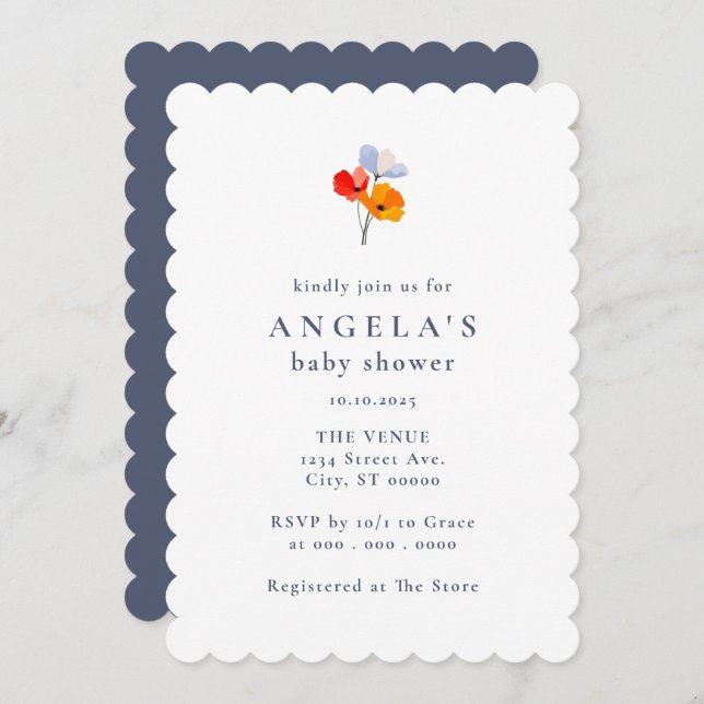 Bold Poppy Floral Baby Shower Invitation (Front/Back)
