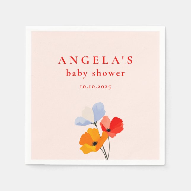 Bold Poppy Floral Baby Shower Napkin (Front)