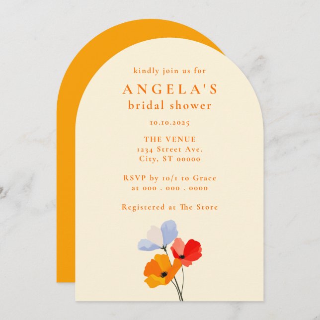Bold Poppy Floral Bridal Shower Invitation (Front/Back)