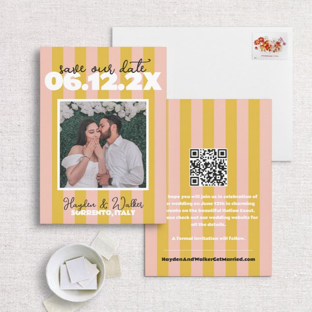 Bold Preppy Pink & Yellow Italian Riviera-Inspired Save The Date (Creator Uploaded)